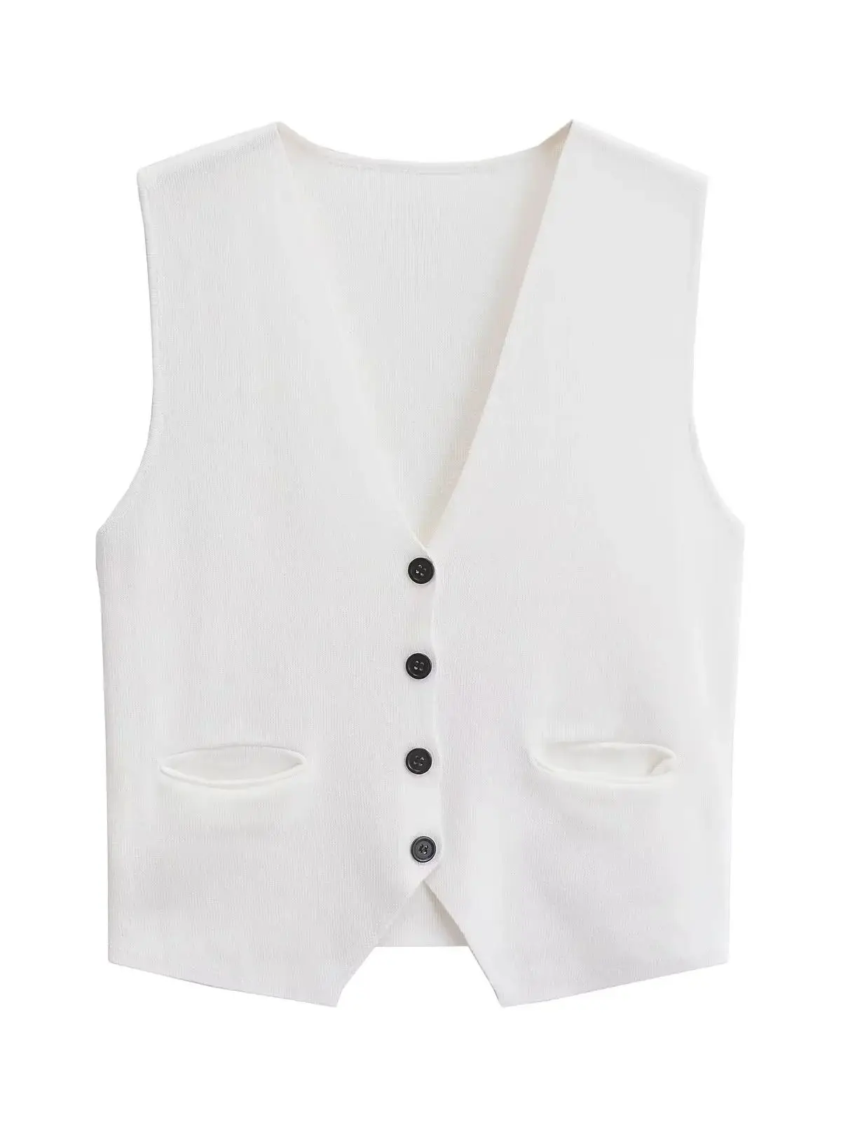 XNWMNZ 2024 Women\'s Back Tab Knit Tank waistcoat Women Retro V-neck Front Button Pocket Female Vest