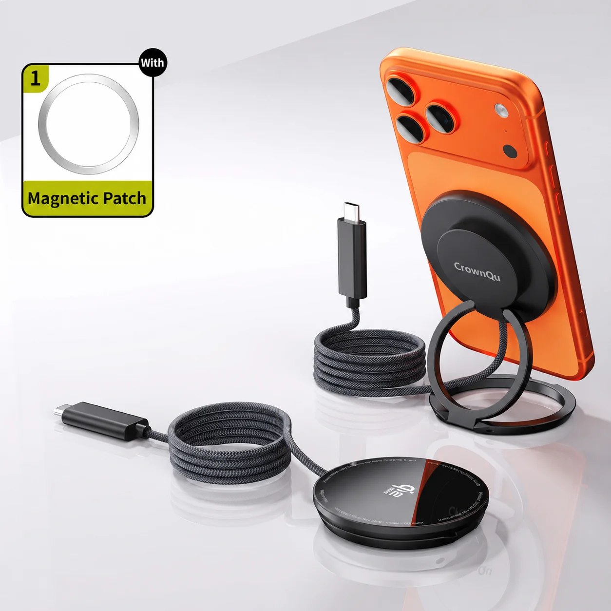 Qi2.2 Magnetischer Kabelloser Ladeständer Faltbar 25W Schnellladung mit 47,2 Zoll Kabel für iPhone 17 16 Pro Max Huawei Xiaomi iPad