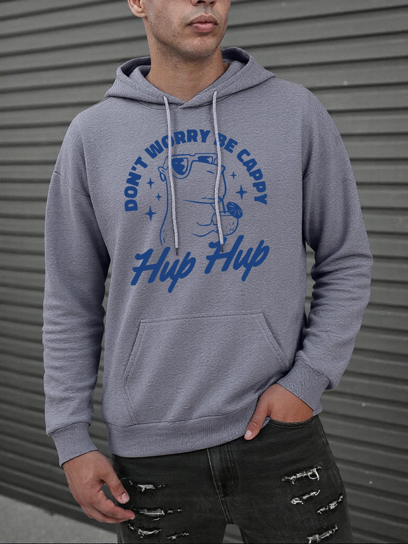 Don't Worry Be Cappy Print Herren-Kapuzenpullover, Herbst, warm, Straßenpullover, schlicht, lässig, Fleece-Kapuzenpullover, Unisex, lockere All-Match-Kleidung