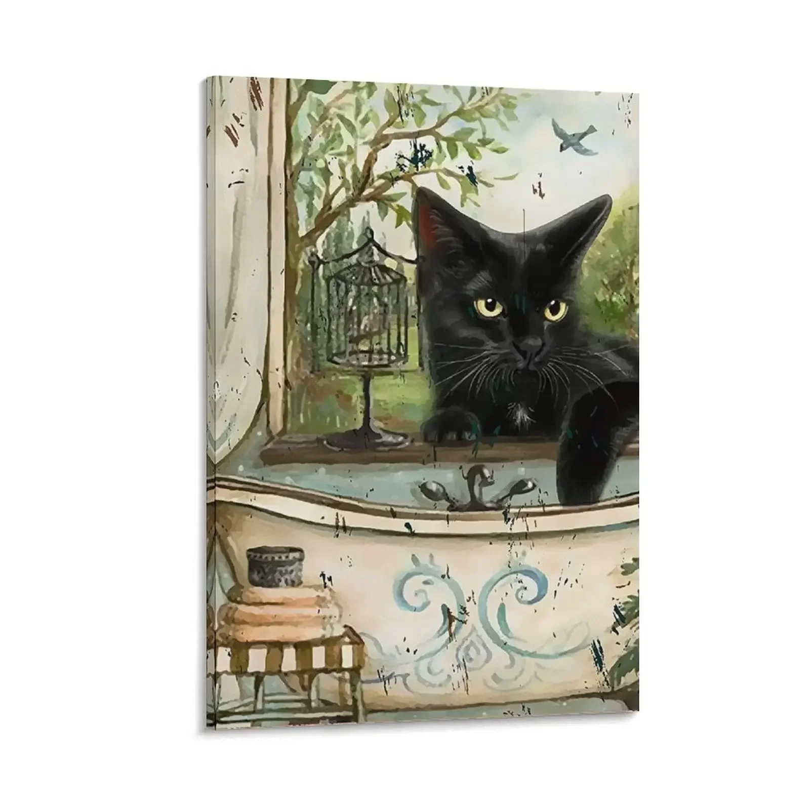 

Vintage Black Cat Wash Your Paws Canvas Painting paintings wall decor aesthetic room decor posters posters for wall