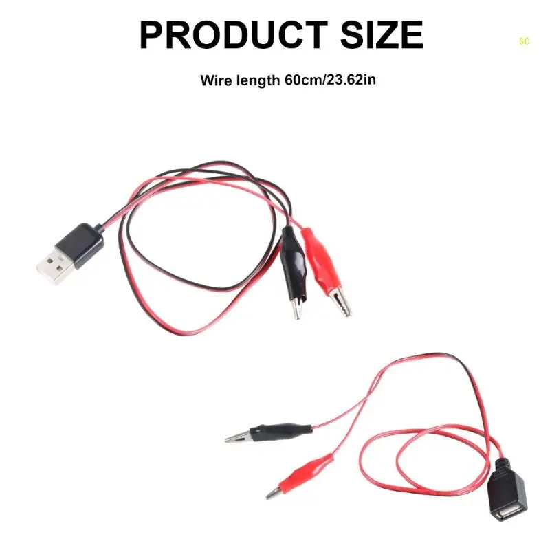USB 5V สายไฟ 2 คลิปทดสอบสาย 60 ซม. รองรับ 5V 1.5A สำหรับอิเล็กทรอนิกส์อุปกรณ์ Dropshipping