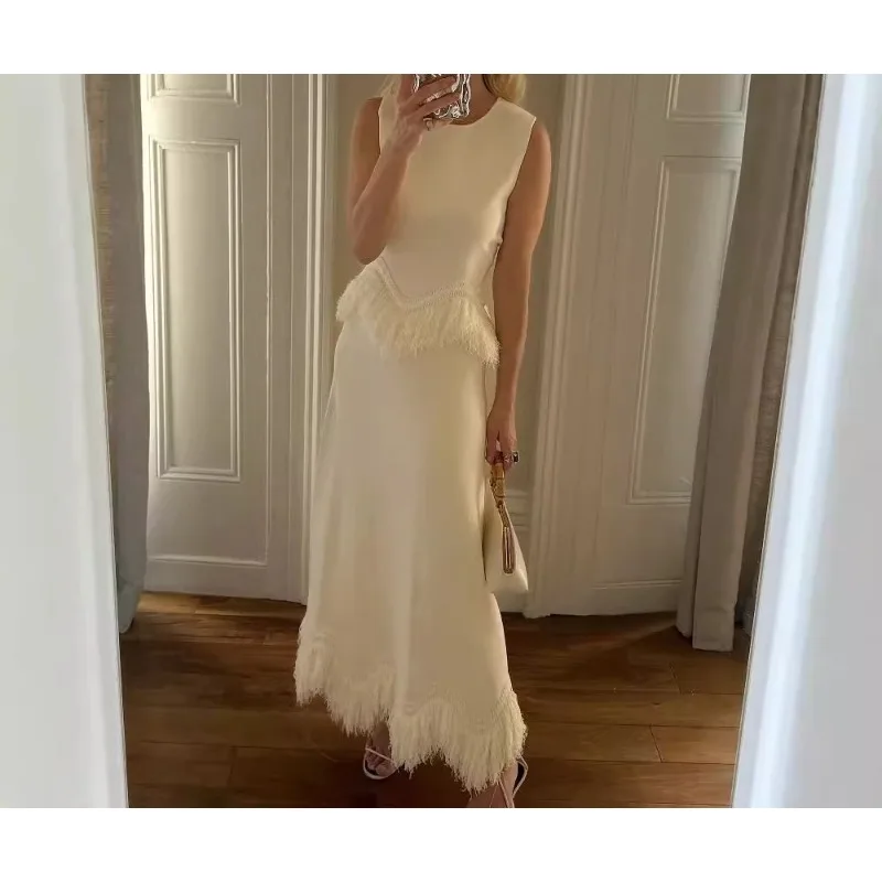 

Autumn and Winter Party Temperament Fringed Splicing Women's Suit