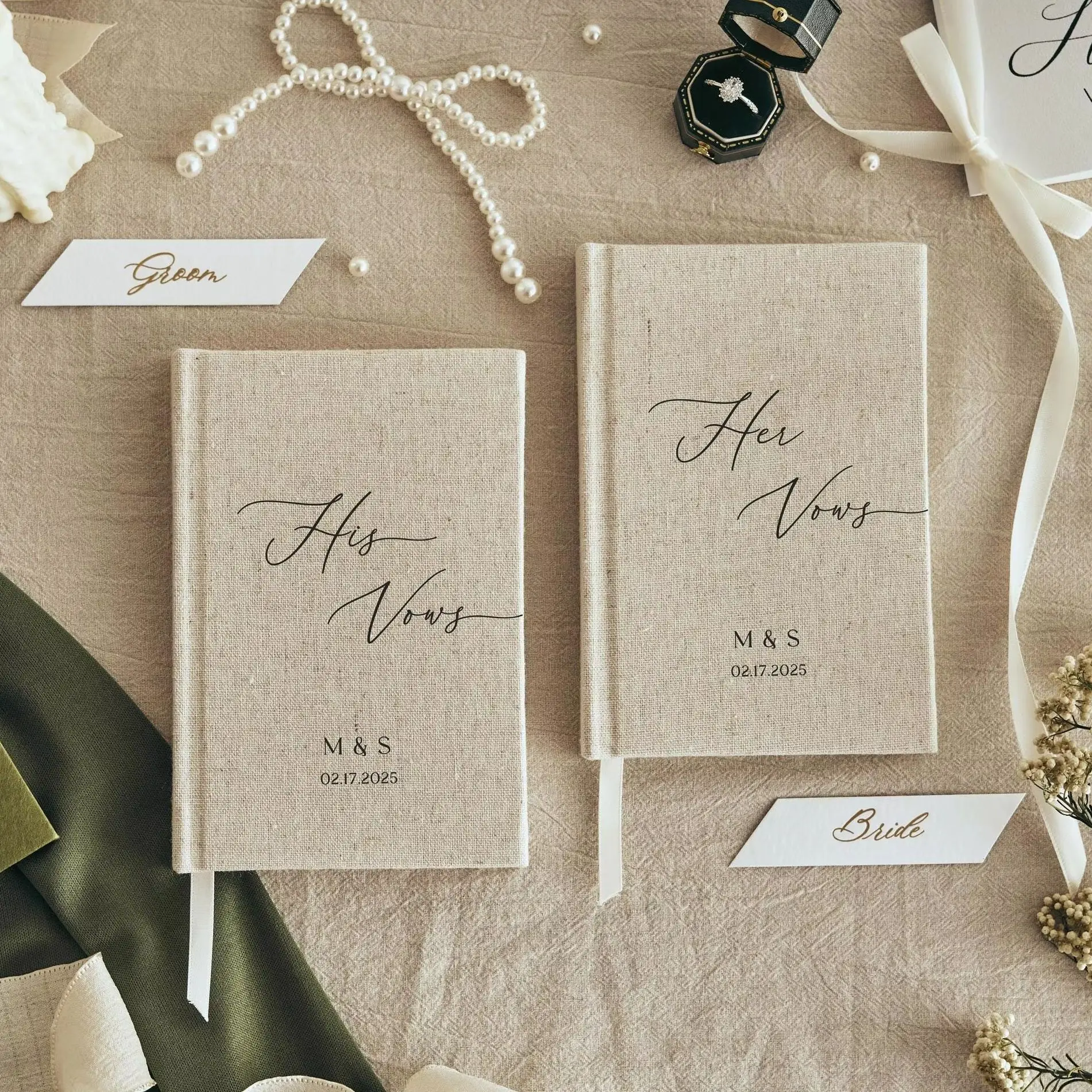 Custom Linen Wedding Vow Books Set of 2 Personalized Vow Books Ceremony Vow Booklets Couple Engagement Gift for Bride Groom