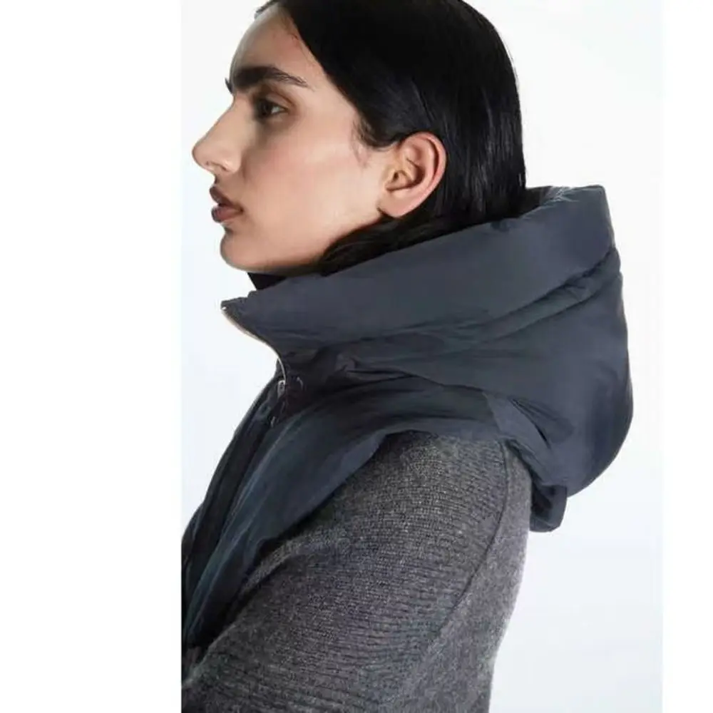 Winter Ultralight Down Hooded Hats Zippper Removable Neck Cover Coat Short Tank Top Drawstring Scarf Balaclava Hat Women's