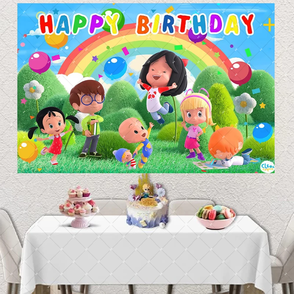 Cartoon Fairy Cleo And Cuquin Theme Kids 1st Birthday Baby Shower Photography Background Rainbow Green Garden Photo Studio Props