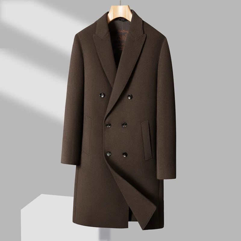 

Мужское длинное пальто из 100% шерсти, зима 2025 года, деловое повседневное толстое пальто со съемной подкладкой на пуху, теплая шерстяная ветровка, куртка