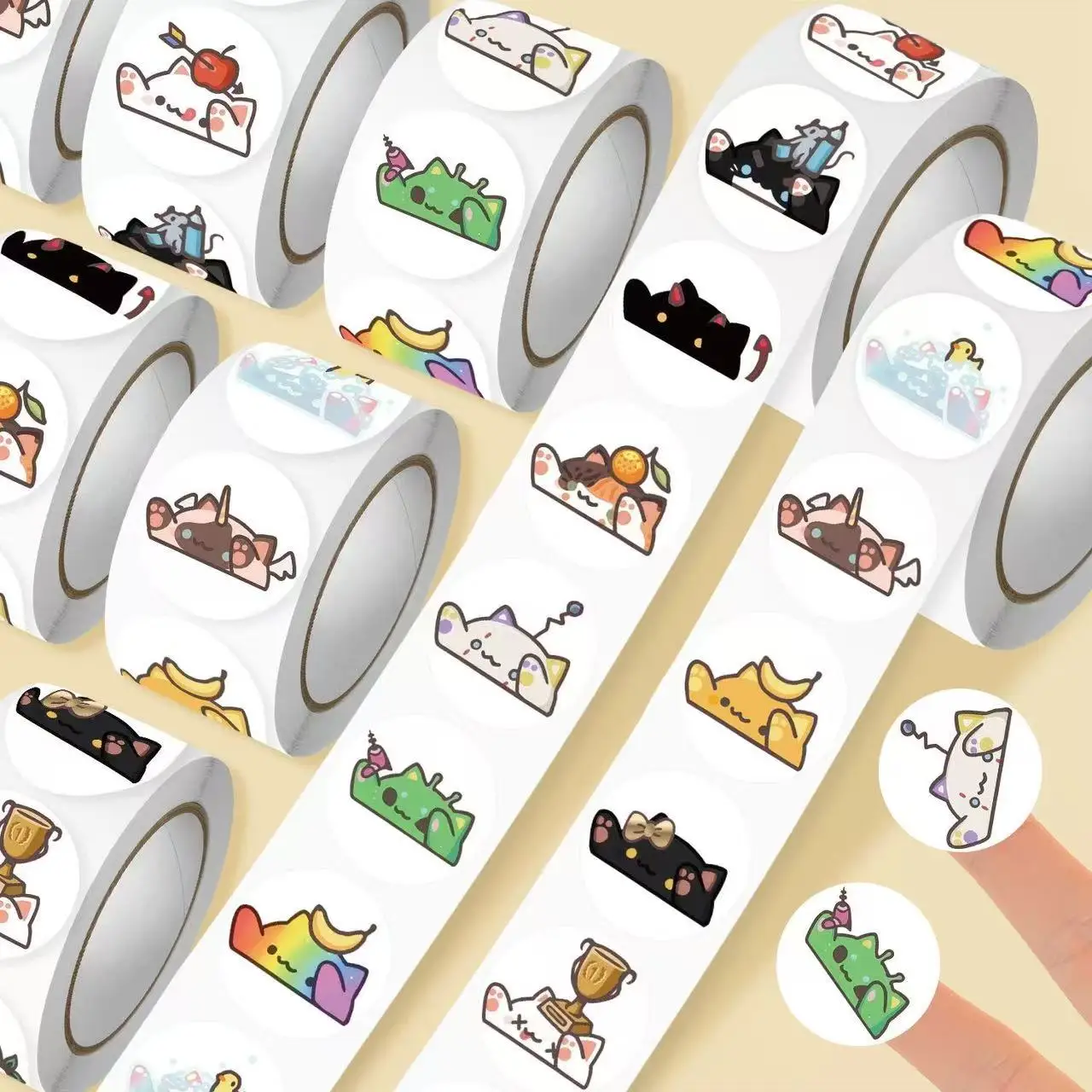 500 Stück/Rolle Niedliche Bongo-Katzen Tier-Siegelaufkleber DIY PVC Laptop-Aufkleber Dekoration Belohnungsgeschenk Spielzeug