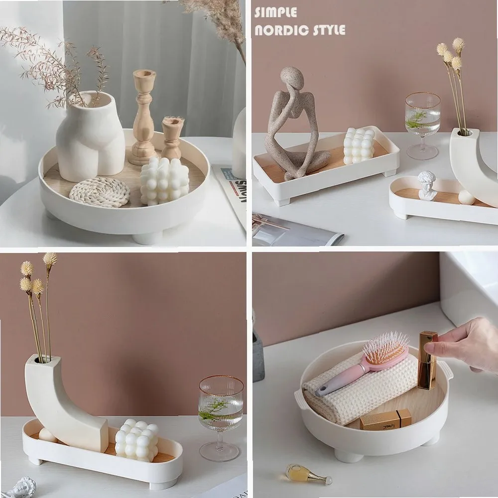 

Modern Decorative Tray Home Decor Vase Storage Organizer Box Table Aromatherapy Candlestick Round Stand Office Desktop Decor