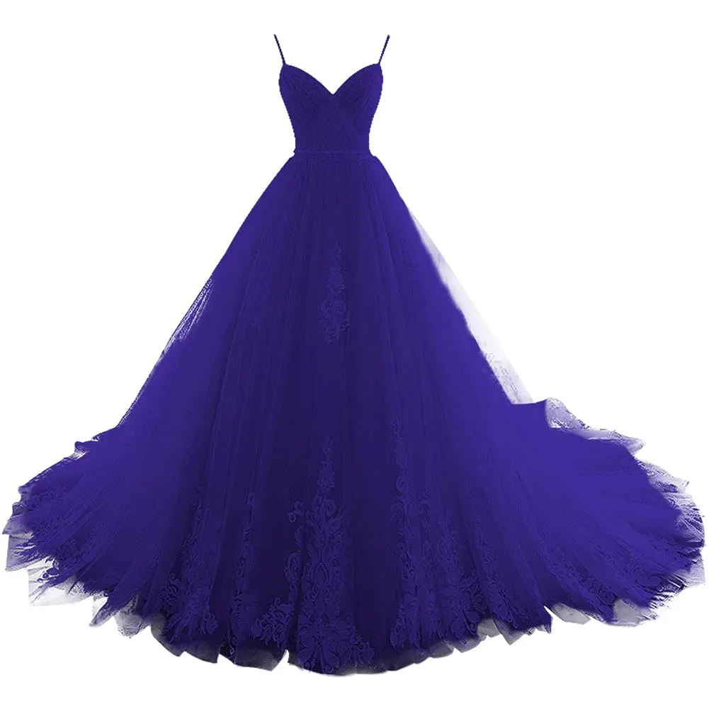 BM Long V Neck Quinceanera Dresses Tulle Formal Evening Gowns Appliques Pleat Princess Prom Party Sweet 16 Vestido 15 Anos