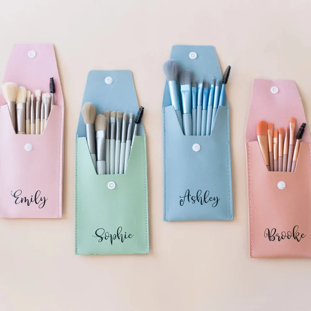 

Custom 8-Piece Makeup Brush Set With Personalized Text And Pattern Portable Makeup Storage Bag Concealer And Foundation Brush