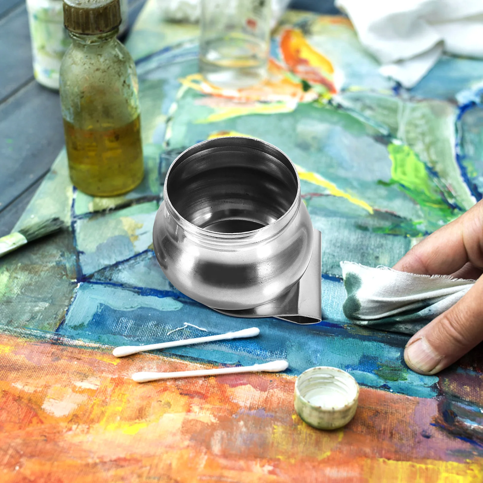 

2Pcs Stainless Steel Palette Cup Dipper Oil Palette Cup Portable Painting Cleaning Container Brush Cleaner Drawing Supplies