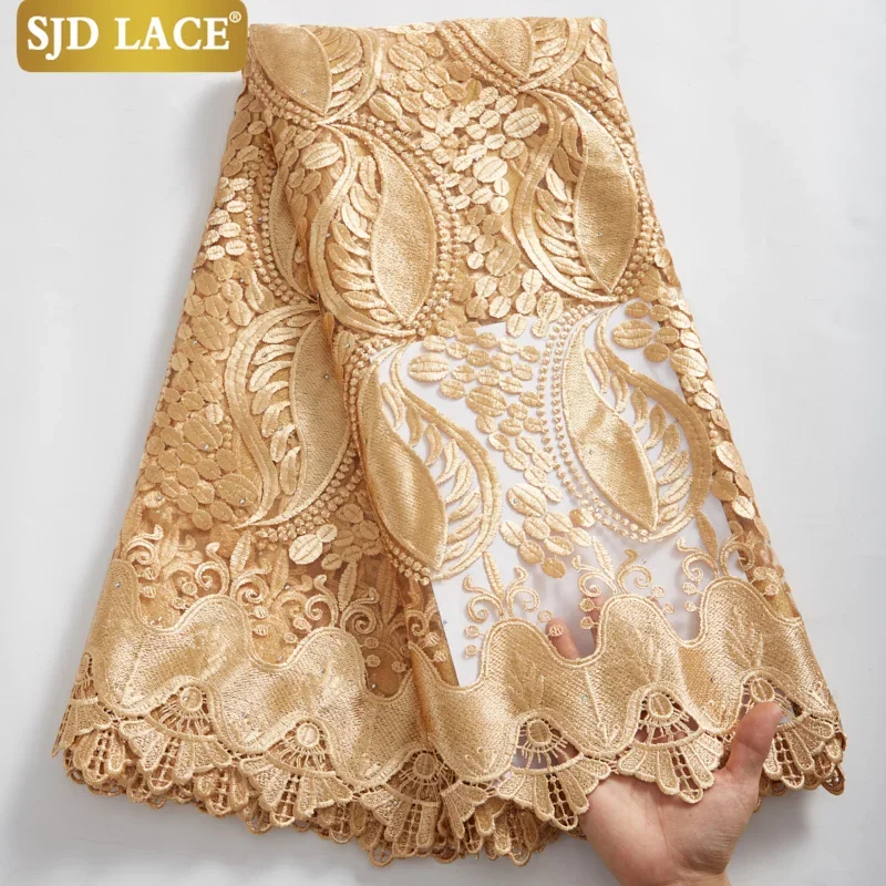 SJD LACE Guipure Cord Lace Embroidery Milk Silk 2024 High Quality African French Tulle Lace Fabric Women Wedding Materials 2624