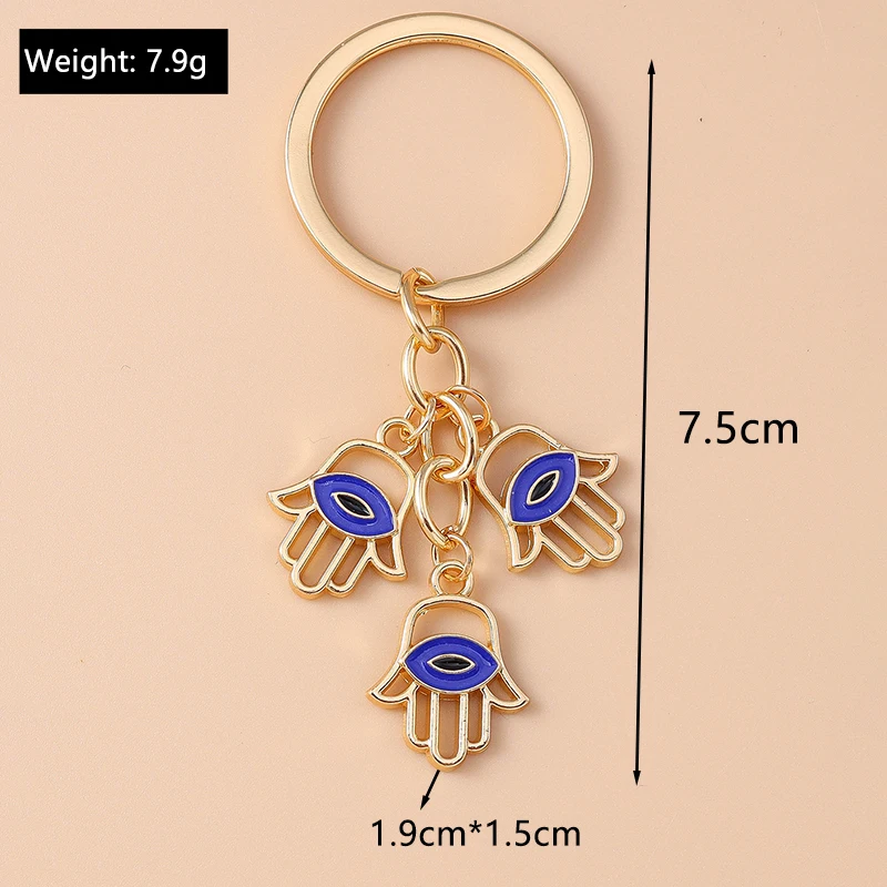 Retro Legierung Türkische Glück Böse Augen Schlüsselbund Hamsa Hand Schlüssel Ring Anhänger für Frauen Mädchen Handtasche Dekor DIY Schmuck Geschenke – Detail 5