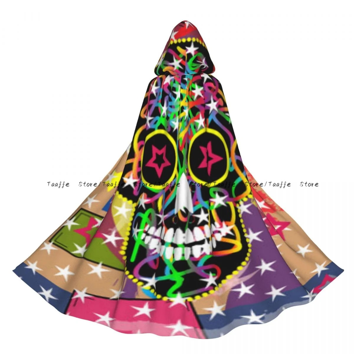 Túnica Larga con Capucha de Bruja, Diseño de Calavera Mexicana, Estilo Pop Art, Disfraz de Halloween para Adultos