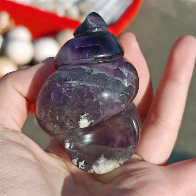 Natural Fluorite Seashell Carving Healing Reiki Figurine Crystal Carving Statue Crafts Home Decorat Gift 1PCS view 3
