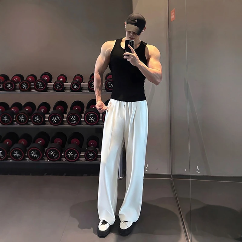 

White Men's Light Breathable Elastic Ice Silk Qui Dry Straight Leg Pants American Sle Casual Trousers Polyester Fiber