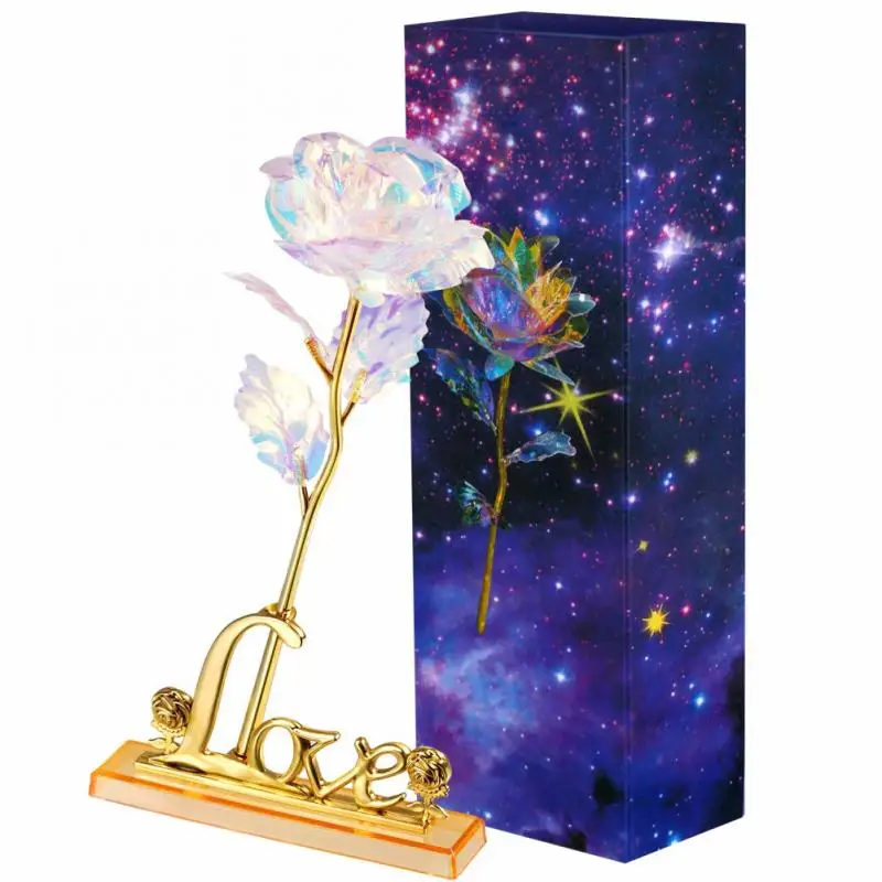 Valentine's Day Rose Gift 24K Foil Rose Galaxy Glass Led Light Colorful Artificial Flower Rose Birthday Gifts Wedding Decor