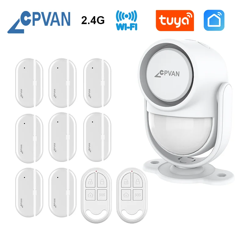 

CPVAN Wireless WIFI Tuya Smart Home Alarm System for Home Burglar security protection Alarm Door/Window Sensor Motion detector