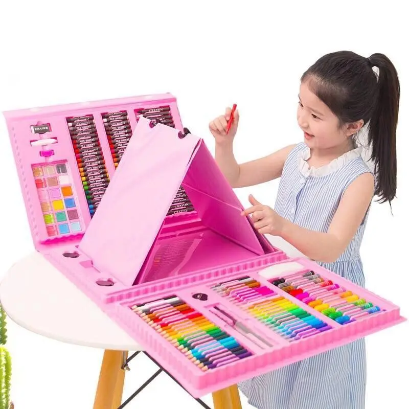 Juego de pintura múltiple para niños, suministros de arte para estudiantes, regalo con estuche de transporte, bolígrafo de acuarela, lápiz de colores Pastel al óleo, etc.