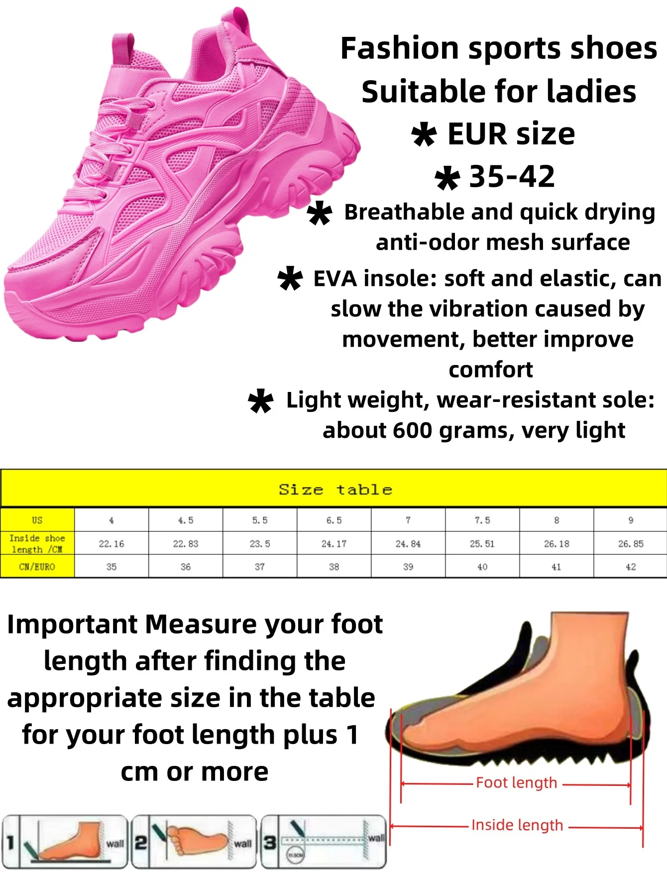 Women\'s four seasons outdoor sports shoes Breathable mesh surface summer fashion casual shoes platform increase 6CM high heels