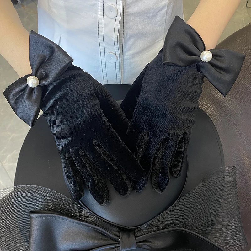 Black Red Burgundy White Gloves Women Velvet Bridal Gloves Club Performance Formal Wedding Party Dress Glove Finger Guantes