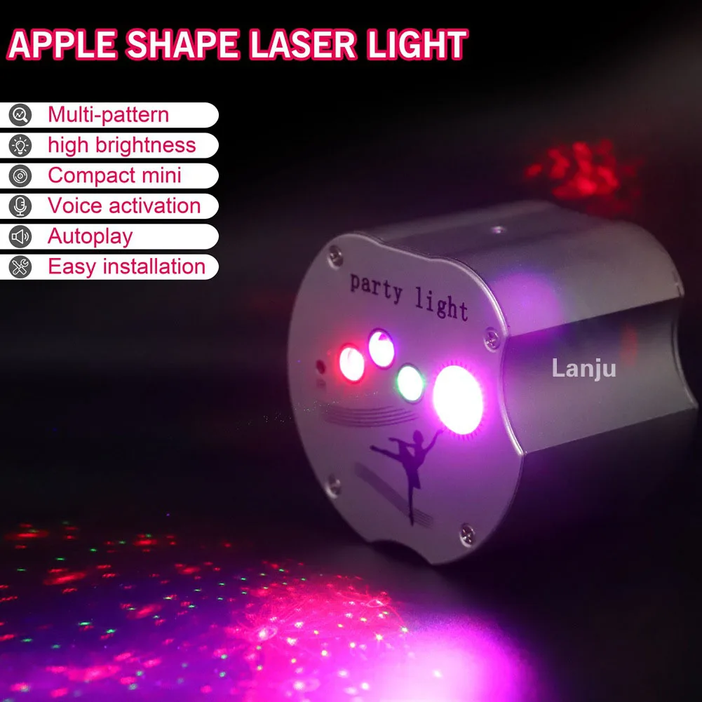 

New mini Apple laser lamp USB 64 pattern projection star lamp dj bar KTV party home atmosphere voice control LED Stage lighting