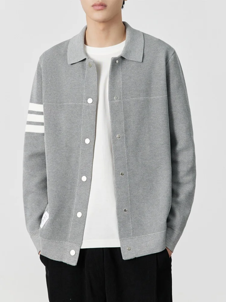 

Thiened High Densi Knitted Jaet for Men Collared Open Cardigan Sle Sweater Outerwear Classic Spring Autumn Trendy
