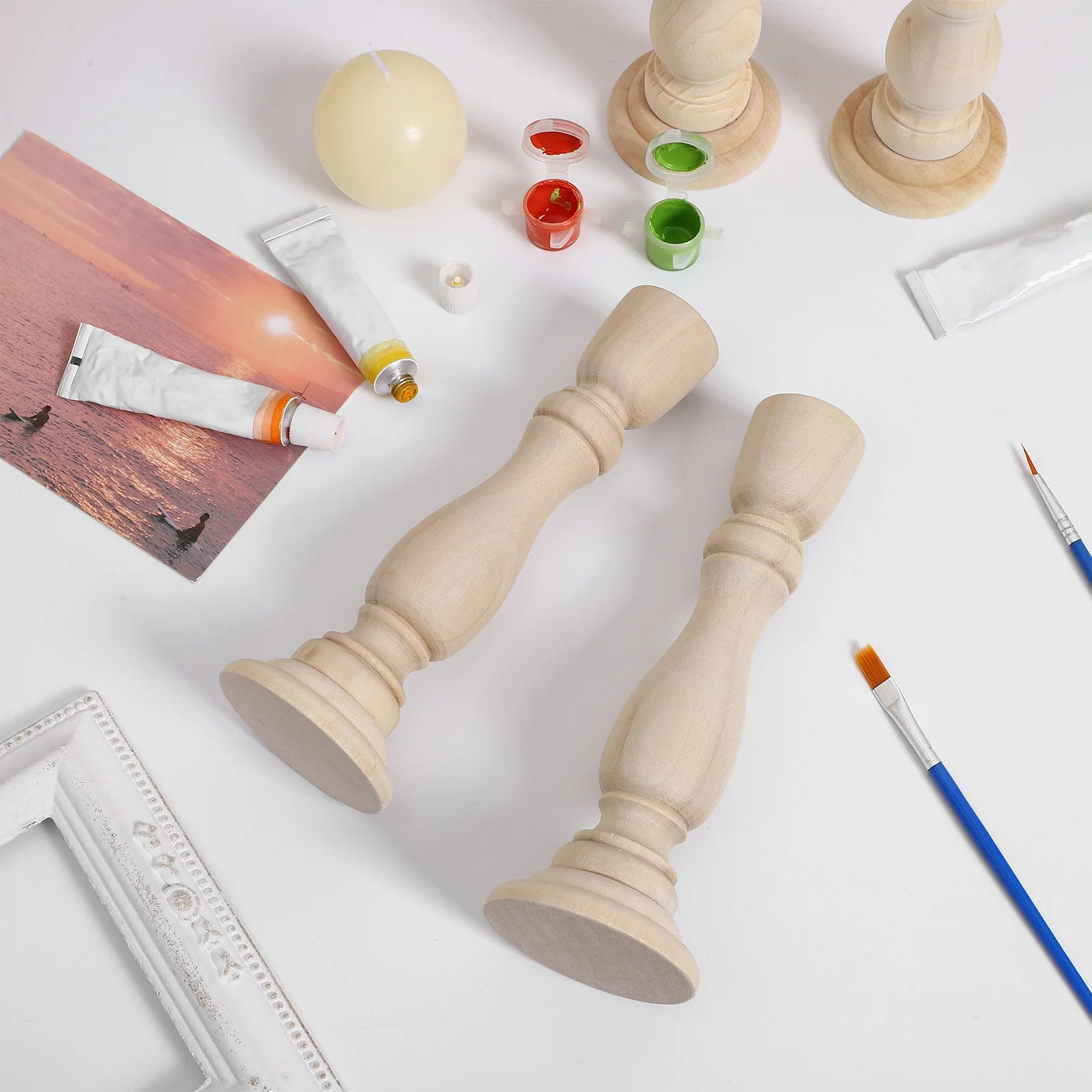 

4pcs Wooden Holders Pillar Rustic Farmhouse Taper Candlesticks Tabletop Decor For Home Wedding Party Tall Decorative