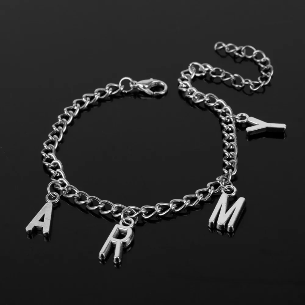 New Simple Retro Punk Jimin ARMY Letter Bracelet Women Men Kpop Boys Jewelry Korean Street Niche Trend Party Banquet Accessories