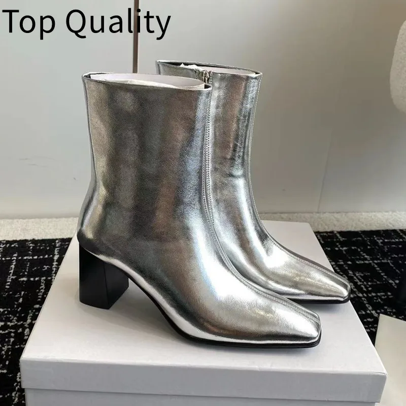 Women's fashionable leather high-heeled short boots with square toe design for slimming sexy elegant and fashionable women's b