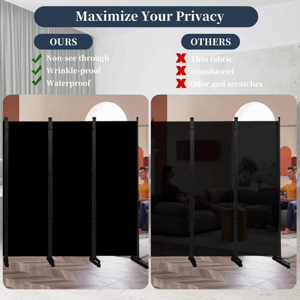 Pantallas de privacidad plegables con ruedas bloqueables, divisores de habitación de partición de 132 pulgadas, Panel de tela independiente