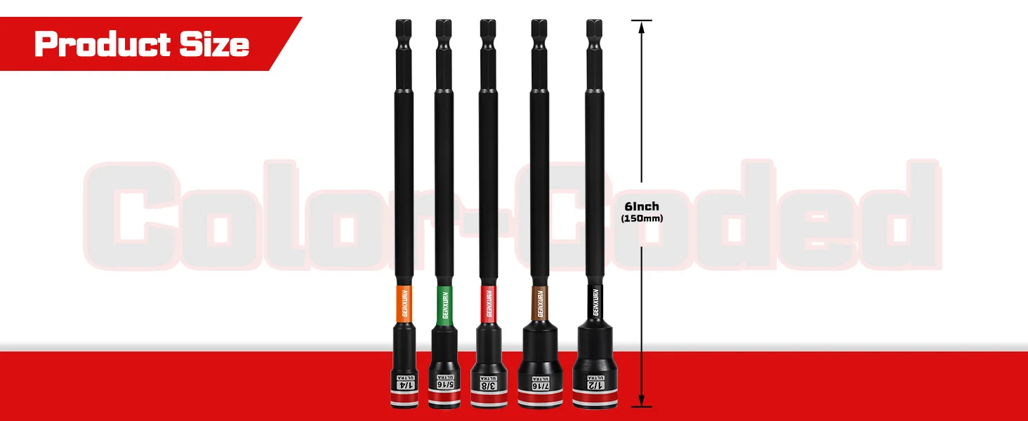 Geinxurn Schlagschrauber-Set, 6 Zoll lang, 1/4", 5/16", 3/8" SAE Mutternschrauber-Set, 6-kant, aus legiertem Stahl, mit tragbaren Aufbewahrungskoffern – Detail 3