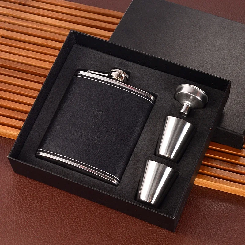 Pocket Flagon set Stainless Steel Hip Flask Whiskey Wine Pot Wine Alcohol Drink Cup Travel Tour Drinkware With Box For Men Gifts