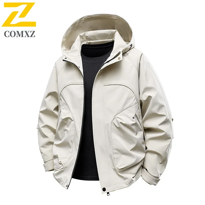 

COMXZ Men Windbreaker Jacket New Handsome Waterproof Durable Solid Color Adventure Camping Chaqueta 2025 Walking Windproof Coat