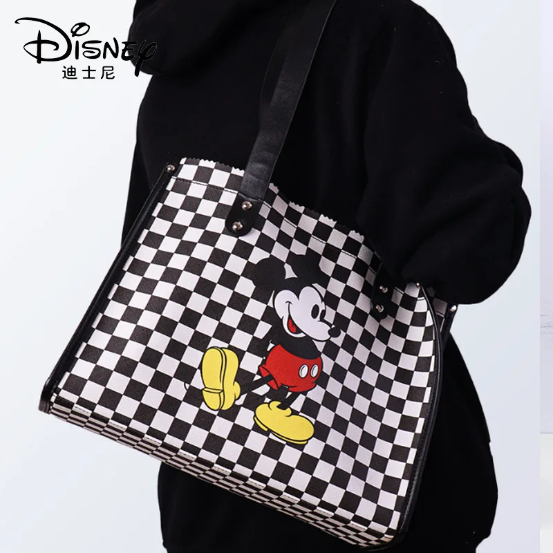 

Disney Mickey Cute Cartoon Plaid Handbag Women's Large Capacity Shopping Commuter Shoulder Tote Bag Girls Holiday Gift
