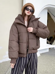 Women's Short Hooded Wadded Jacket Fashionable Lamb Wool Warm Thick Cotton Clothes Winter 2024 New Solid Zipper Quilted Coat