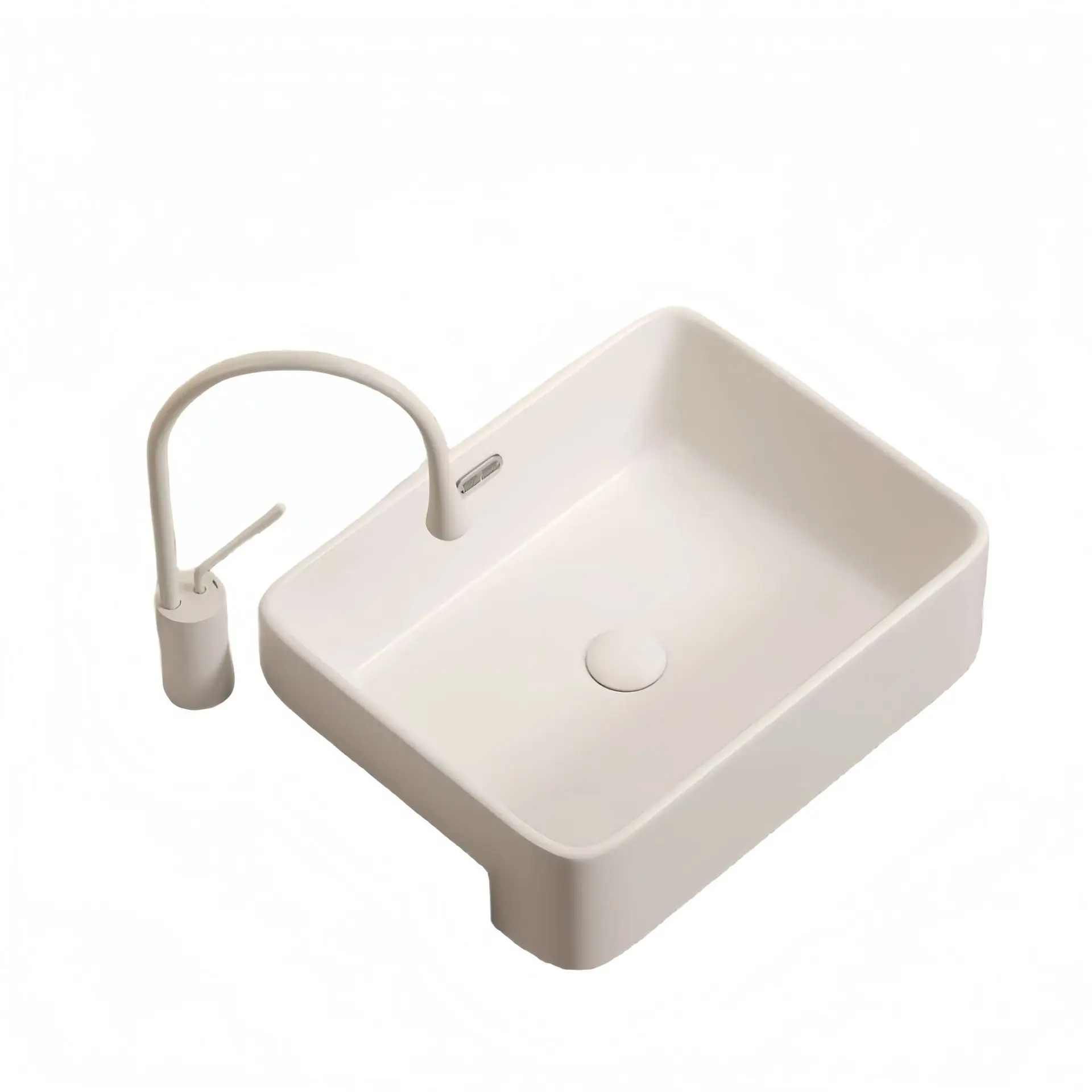 

Hotel semi-hanging small apartment narrow ceramic wash basin balcony milk white semi-embedded countertop