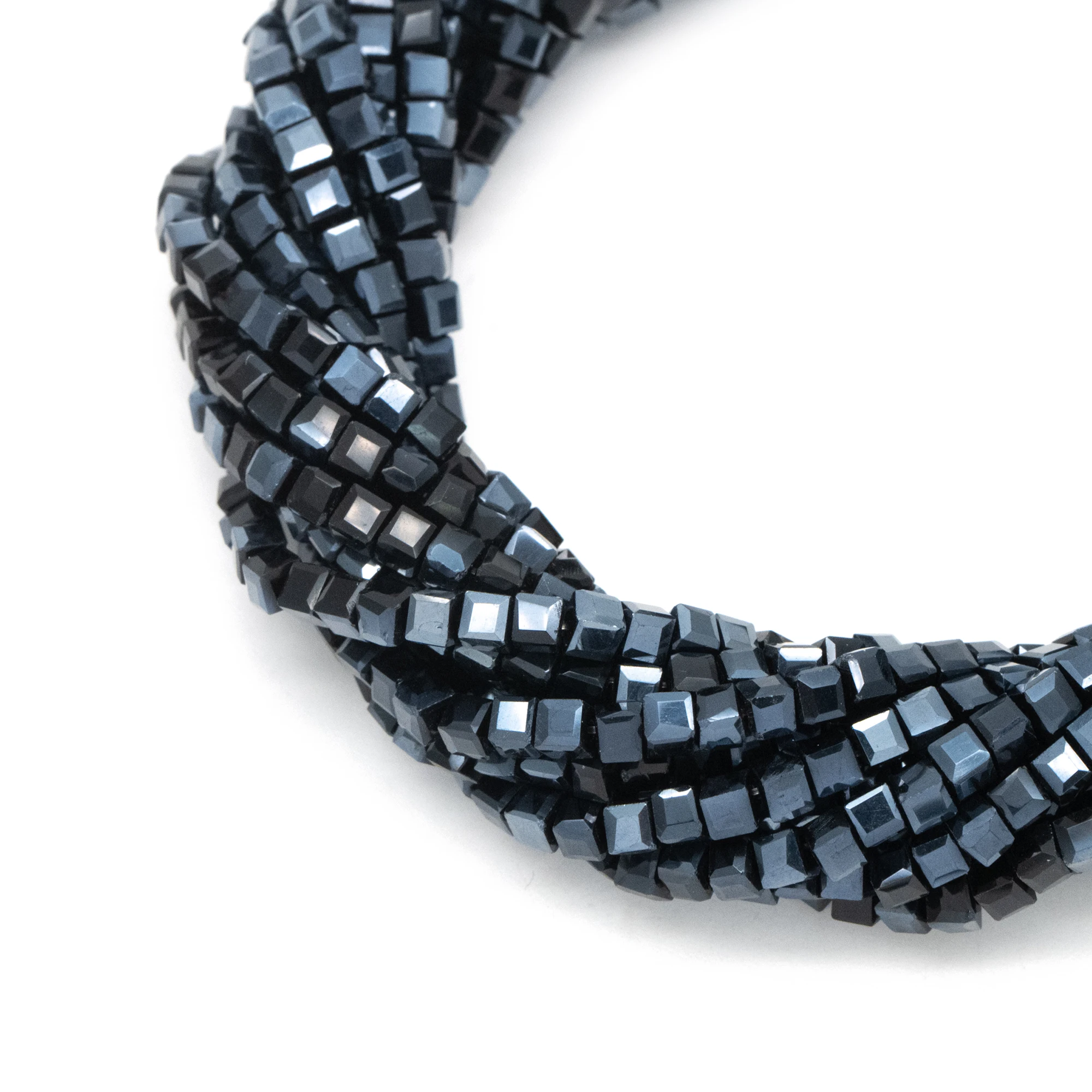 200 Beads- Faceted Glass Cube, 2mm Tiny Faceted Crystal Spacer Beads, Black Jet- (#FZ-02-52)