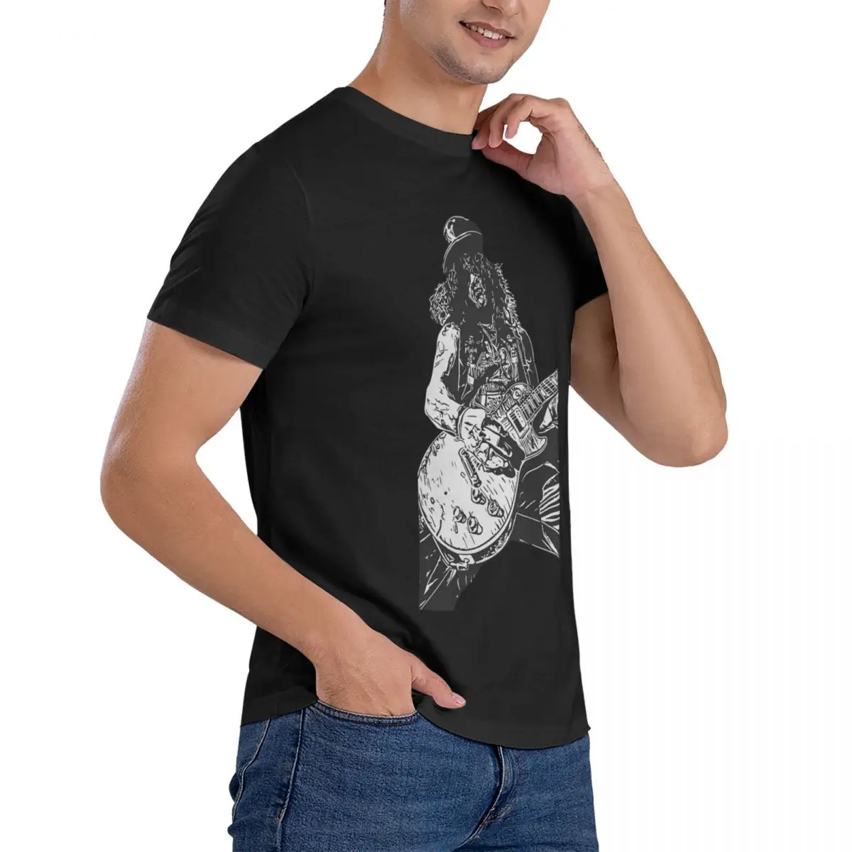 Men T-Shirts Slash Guitar 16 Vintage Pure Cotton Tees Short Sleeve Guns N' Roses T Shirts Round Collar Clothes Birthday Gift image 3