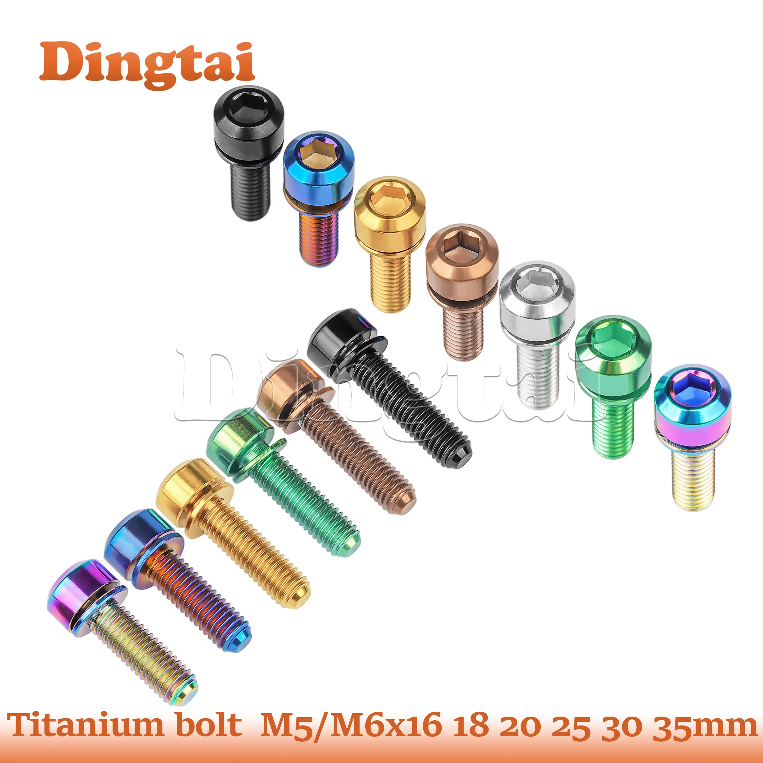 Dingtai Titanium Bolt M5/M6x16 18 20 25 30 35mm Hex Head with Washer Bicycle Stem Screws for MTB / Road Bicycle