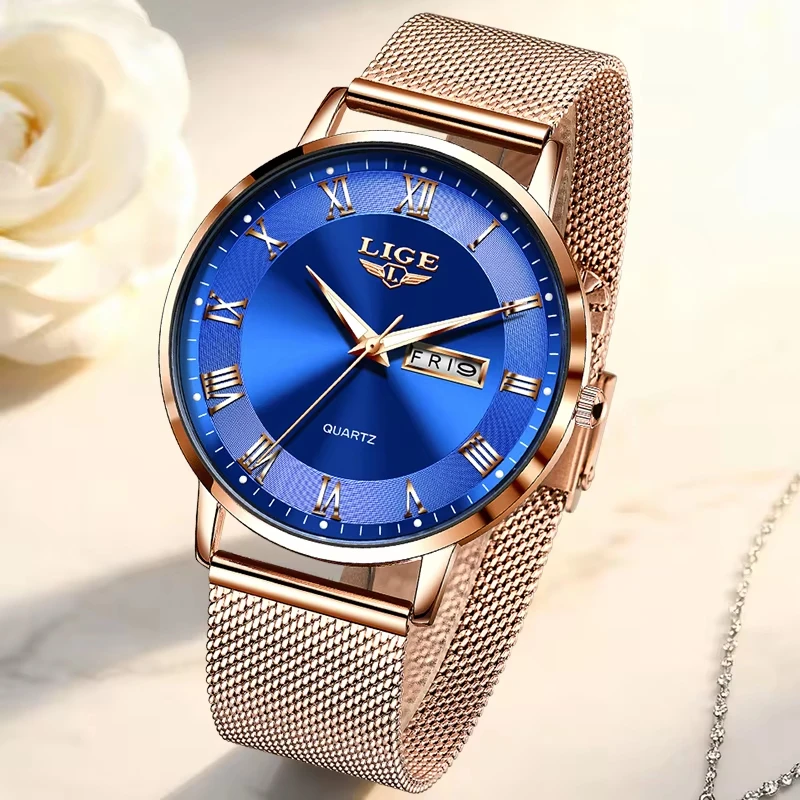 LIGE Fashion Lady Watches Ultra Thin Elegant Women's Quartz Luxury Waterproof Date Watch Girlfriend Lover Gift Reloj Para Mujer