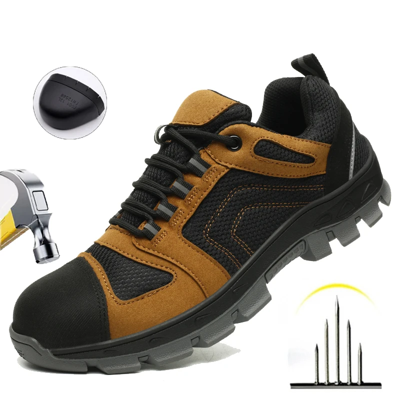 Safety Shoes Men Work Boots Construction Steel Toe Shoes Breathable Safety Boots Anti-Smash Work Sneakers Indestructible Shoes