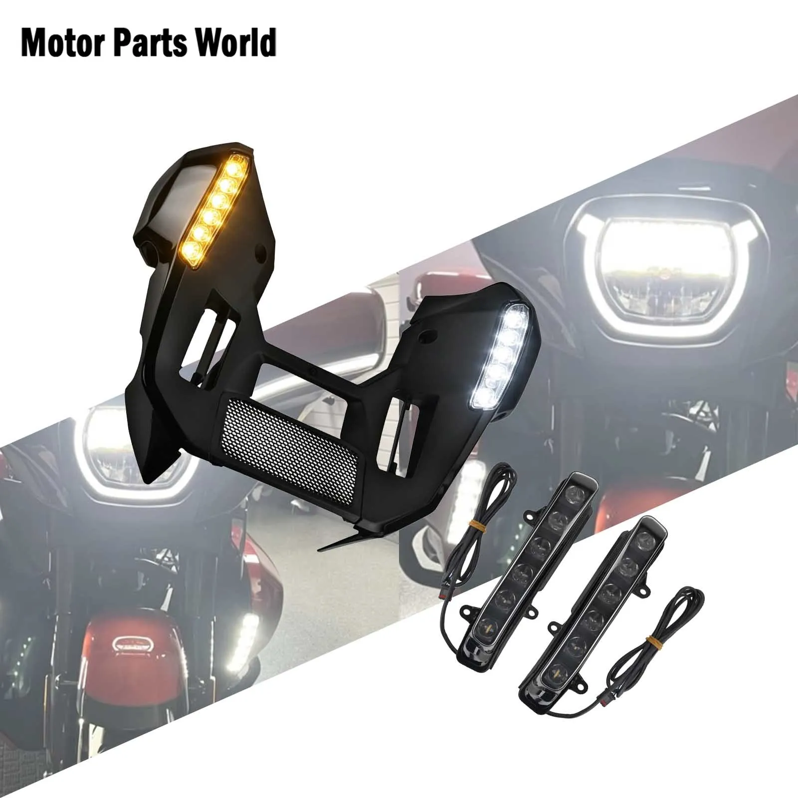 

Motorcycle Fairing Spoiler Kit Lowers Turn Signal LED Daytime Running Light For Harley Touring Electra Street Road Glide 24-2026