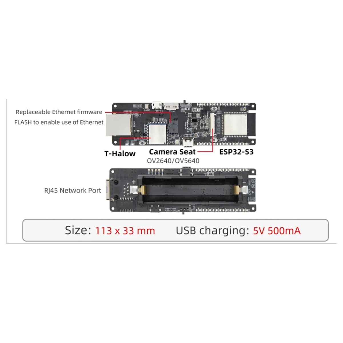 Плата разработки Ethernet T-Halow ESP32-S3 Модуль Wi-Fi Bluetooth с разрешением Wi-Fi HaLOW RJ45 Сетевой порт Камера Сиденье
