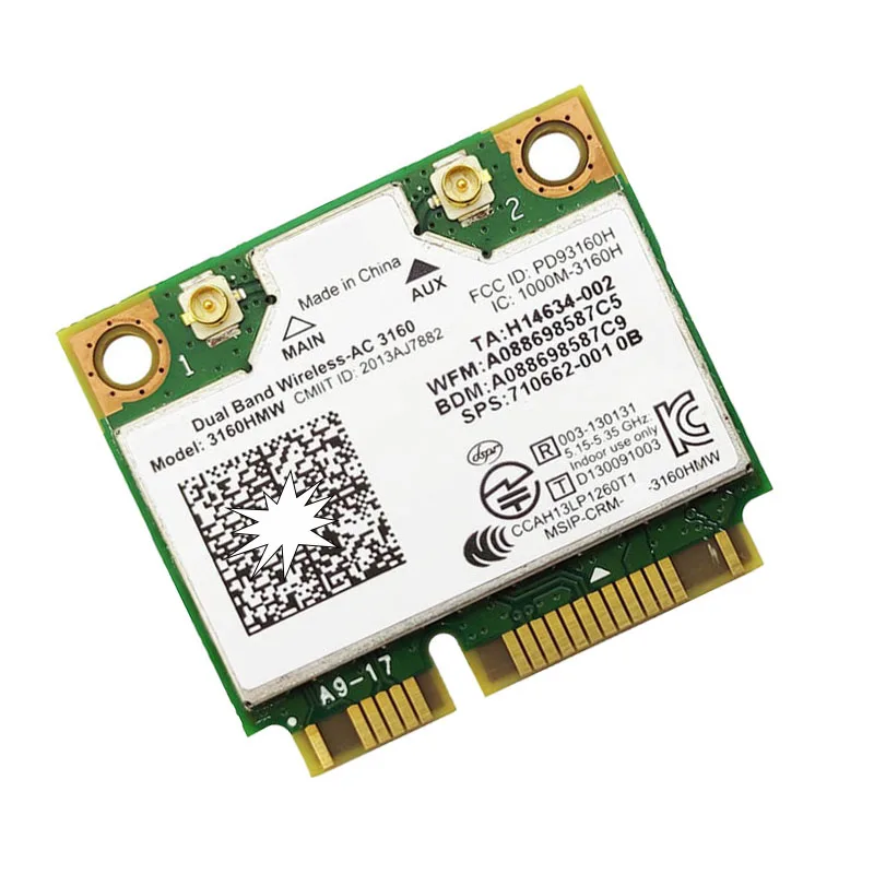 

Dual Band Mini PCI-e Wifi 3160HMW 802.11ac Wireless Bluetooth Laptop Card 2.4ghz 5Ghz For 3160AC Wireless-AC Wlan + BT 4.0