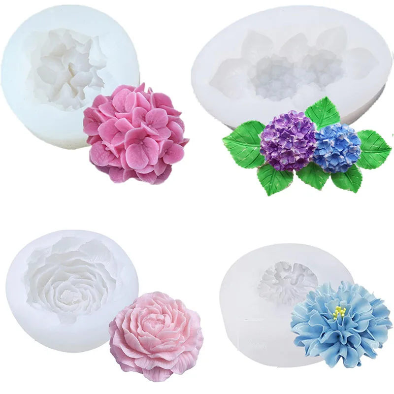 

New Hot-selling Hydrangea Flower Candle Silicone Mould Peony Floral Fragrance Candle Cake Baking Flower Decoration Mould