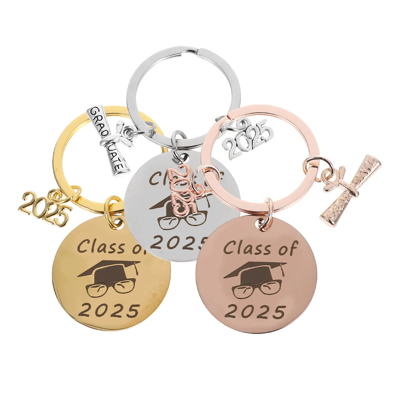 

3pcs Graduation Keychain 2025 Class Gifts Stainless Steel Bag Charm Practical Souvenir Party Favors Guest Accessories Wear