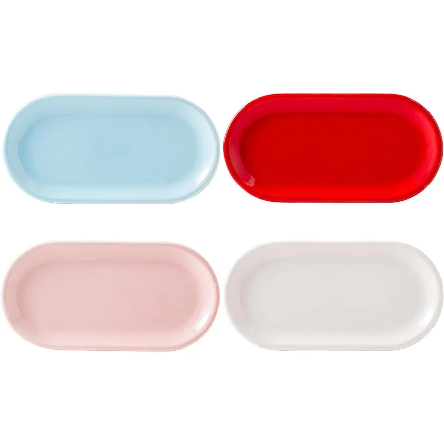 

4Pcs 8 Inch Ceramic Rectangular Salad Plates for Dinner Pasta Dessert Appetizer Fruit Sushi Serving Microwave Oven and Dishwash