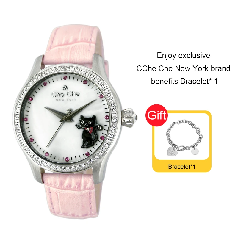 CHE CHE CC0016-B Women Watch leather strap light luxury spirit cat retro diamond dial quartz Women's watches