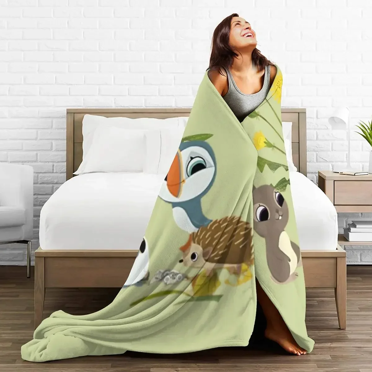 Flannel Throw Blanket Lovely Puffin Rock Together Blankets Soft Bedspread Warm Plush Blanket for Bed Picnic Travel Home Couch